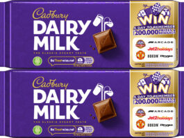 Win a new TV with Cadbury Pack shots of Cadbury Dairy Milk tablet bars with the Win A Day To Remember on-pack promotion on them.