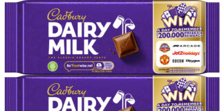 Pack shots of Cadbury Dairy Milk tablet bars with the Win A Day To Remember on-pack promotion on them.