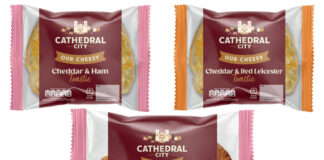 Pack shots of Cathedral City on-the-go range including Cheddar & Ham Toastie, Cheddar & Red Leicester Cheese Toastie and Cheddar & Ham Croissant.