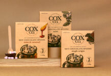 Packs of Cox & Co Hot Chocolate Spoons including Miso & Caramel, Mint and Single Origin flavours.