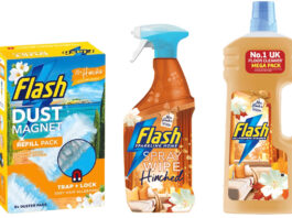 UK’s top cleaning brand revealed Pack shots of Flash cleaning products including Flash Dust Magnet Mrs Hinch Vacay Vibes, Flash Spray Wipe Hinched and Flash All-Purpose Cleaner Cosy Season.