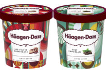 Pack shots of Häagen-Dazs ice cream including Red Velvet Cheesecake and Mint Chocolate variants.