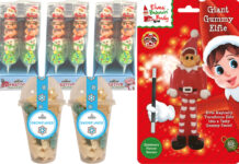 Pack shots of Elves Behavin' Badly Giant Gummy Elfie, Bonds of London Snowflakes and Candy Realms Mallow Pops.