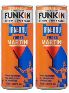 Pack shots of Funkin Cocktails Irn-Bru Vodka Martini cans.