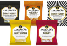 Pack shots of the Jakemans Throat Lozenges range including Throat & Chest, Blood Orange & Winter Spice, Throat & Chest Sugar Free, Honey & Lemon and Cherry.