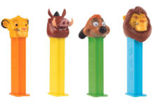 Pack shots of Lion King PEZ dispensers including characters from the movie with Simba, Pumba, Timon and Mufasa.