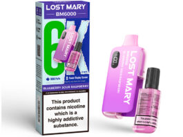 Lost Mary launches first high puff vape device Pack shot of Lost Mary BM6000 Blueberry Sour Raspberry device.