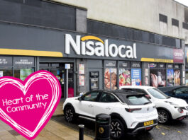 Nisa’s Heart of the Community Awards is back for winter Image of a Nisa Local storefront in Cambuslang with cars parked out front and the Nisa Making a Difference Locally charity Heart of the Community logo to the side.