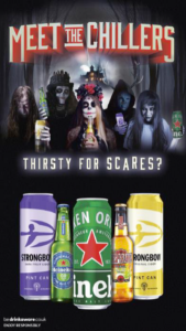 Strip advert for Heineken UK's Halloween 'Meet the Chillers' promotion.