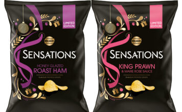 Pack shots of Walkers Sensations Prawn Marie Rose and Honey Glazed Ham crisps.