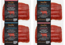 Pack shots of Simon Howie Smoked and Unsmoked Streaky Beef Bacon.