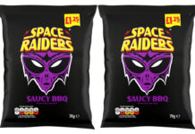 Pack shots of £1.25 PMP Space Raiders Saucy BBQ packs.