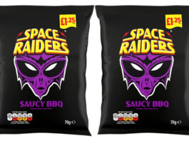 Space Raiders expands on PMP portfolio Pack shots of £1.25 PMP Space Raiders Saucy BBQ packs.