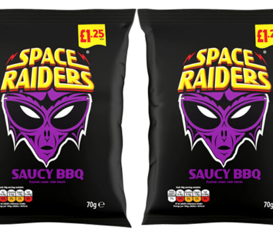 Space Raiders expands on PMP portfolio Pack shots of £1.25 PMP Space Raiders Saucy BBQ packs.