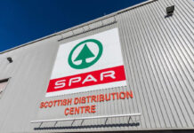 Exterior shot of Spar Scottish Distribution Centre with the Spar logo on the side of the building.