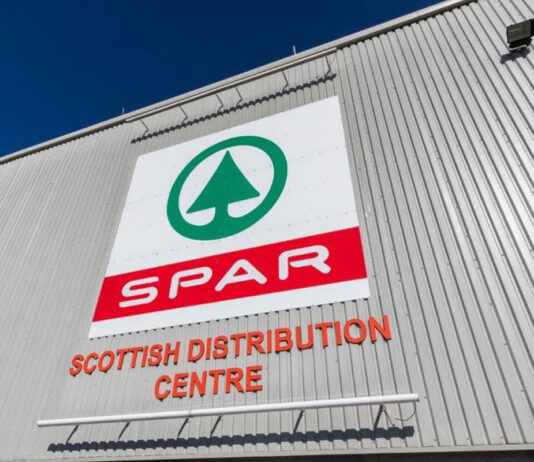 Exterior shot of Spar Scottish Distribution Centre with the Spar logo on the side of the building.