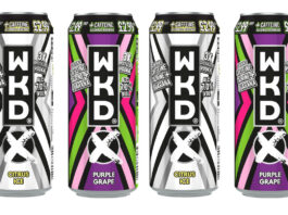 Pack shots of WKD X Citrus Ice and Purple Grape cans.