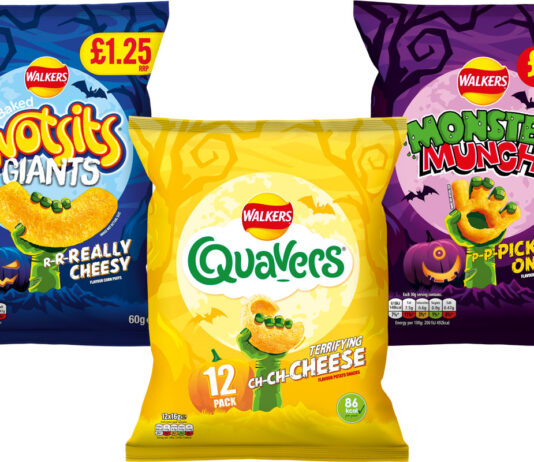 Walkers brings a thrill to crisps for Halloween Pack shots of Walkers crisps Halloween limited edition designs including Wotsits Giant, Quavers and Monster Munch Pickled Onion.