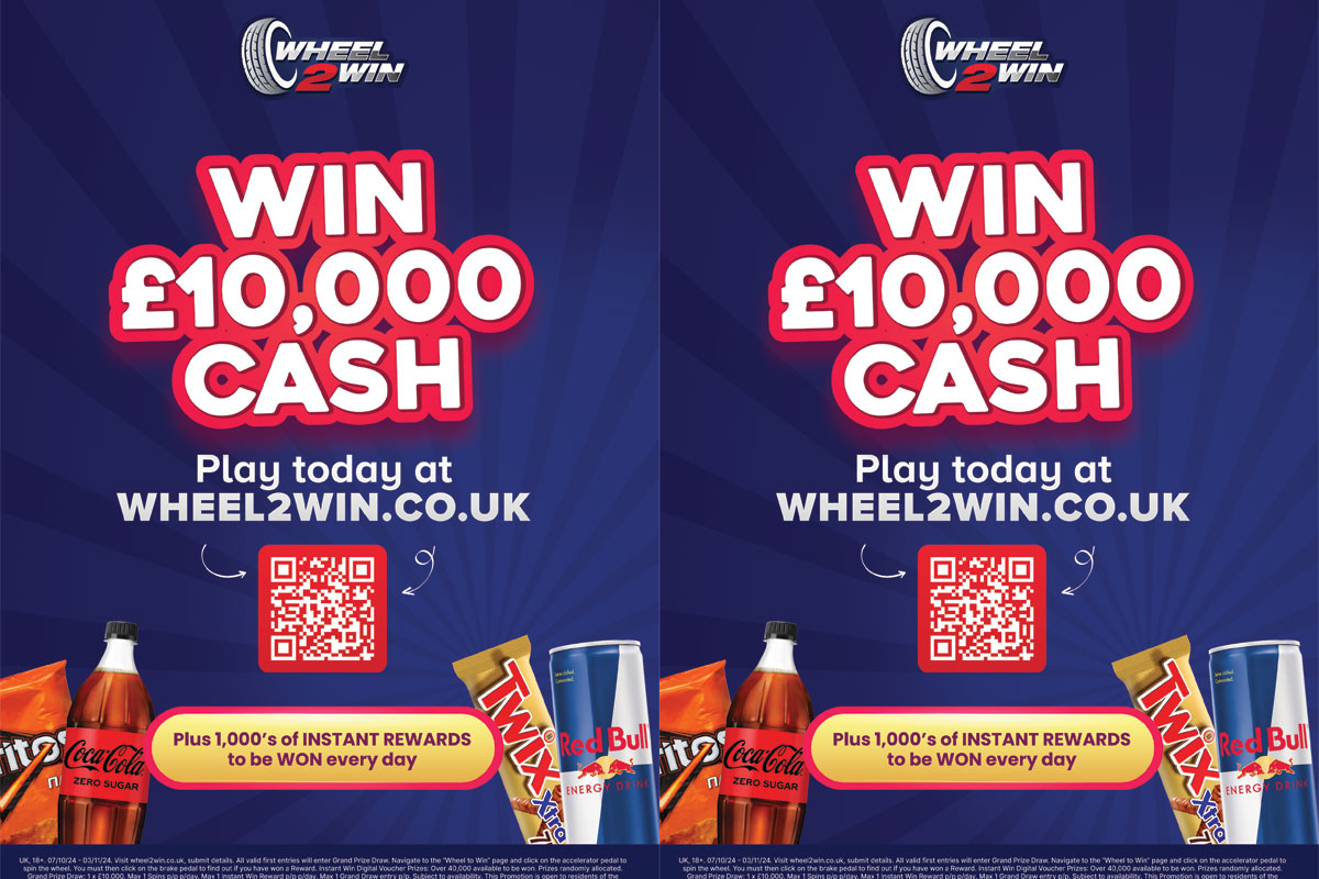 Motor Fuel Group Wheel2Win promotional image offering consumers the chance to win £10,000 cash through the firm's Spin-To-Win game on the app.