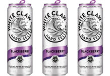 Pack shots White Claw Blackberry cans.