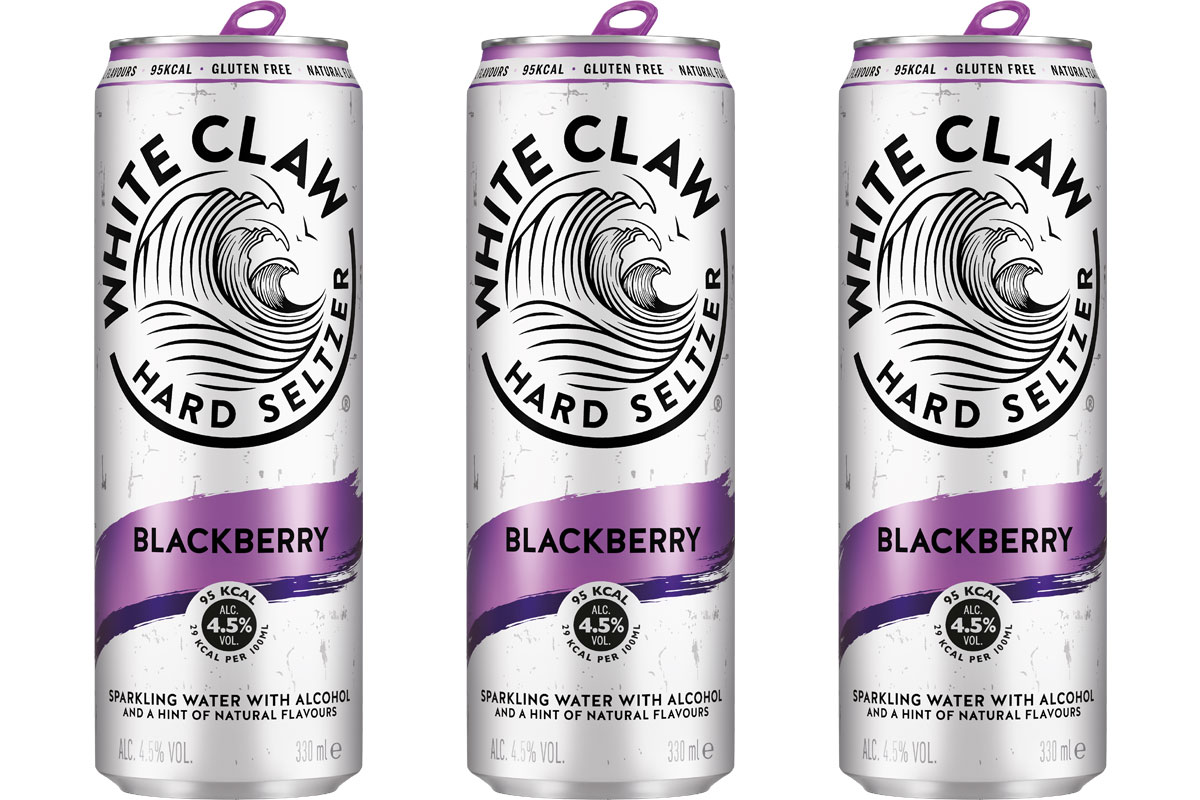 Pack shots White Claw Blackberry cans.