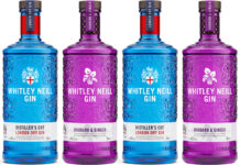 Pack shots of Whitley Neill gin including Original London Dry and Rhubarb & Ginger bottles.