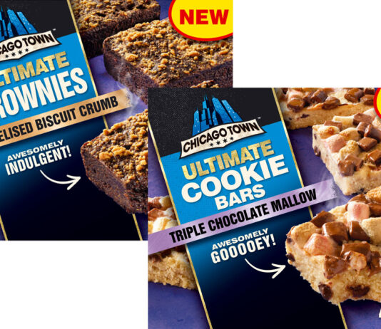 Chicago Town expands on frozen dessert range Pack shots of Chicago Town Ultimate Brownies Caramelised Biscuit Crumb and Ultimate Cookie Bars Triple Chocolate Mallow.
