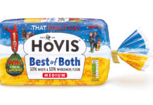 Pack shot of Hovis Best of Both bread with That Christmas branding across it to mark the festive family film.