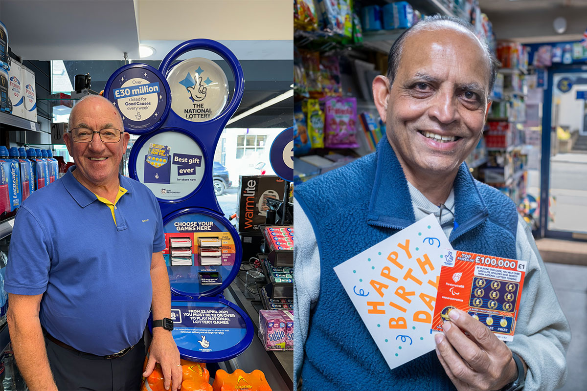 National Lottery operators stand at their tills to mark the landmark £50billion raised for good causes through the National Lottery.