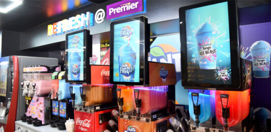 Premier 'Refresh @ Premier' Station with slushie machines including Tango Ice Blast, Coca-Cola Frozen and Fanta Frozen.