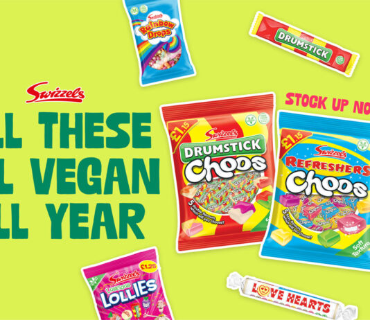 Swizzels set to meet the Veganuary demand Promotional image for Swizzels' Veganuary campaign 'All These, All Vegan, All Year' featuring pack shots of Swizzels products.