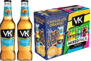 Pack shots of VK Chocolate Orange bottles as well as a limited edition VK Multipack that draws attention to the Chocolate Orange flavour and prize giveaway.