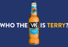 Poster for the VK Chocolate Orange flavour with a bottle of the drink in the middle with text around it reading "Who the VK is Terry?".