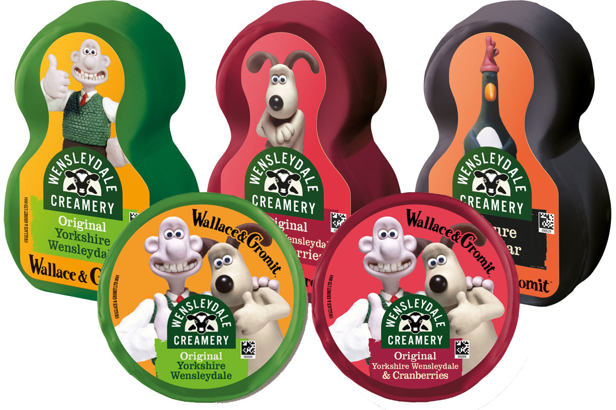 Packs of Wensleydale Creamery Wallace & Gromit Limited Edition cheeses including 200g cheese truckles in Yorkshire Wensleydale, Yorkshire Wensleydale & Cranberries and Mature Cheddar, with 150g cheese truckles in Yorkshire Wensleydale and Yorkshire Wensleydale & Cranberries.