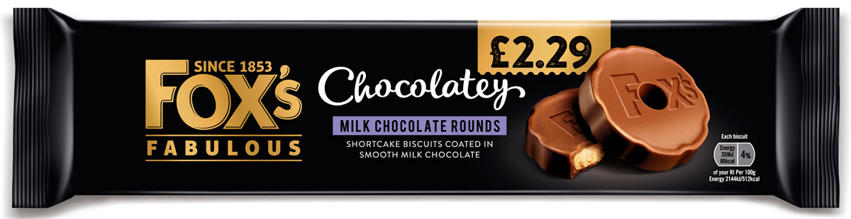 Fox’s Fabulous Chocolatey Milk Chocolate Shortcake Rounds are now available in a £2.29 PMP.