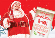 Promotional image of Coca-Cola Europacific Partners' FareShare initiative to donate meals to the charity via orders of Coca-Cola Zero Sugar.