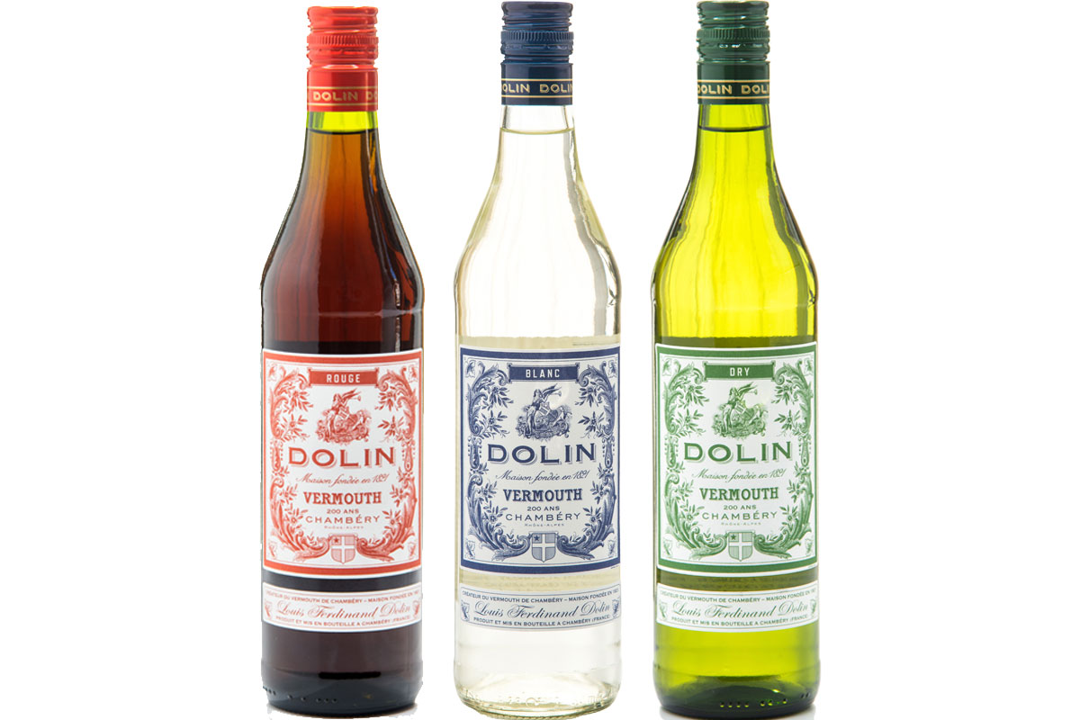 Pack shots of Dolin Vermouth range including Rouge, Dry and Blanc.