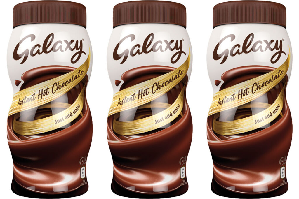 Pack shots of Galaxy Instant Hot Chocolate tubs.