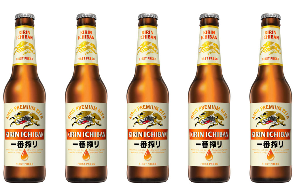 Pack shots of Kirin Ichiban beer.