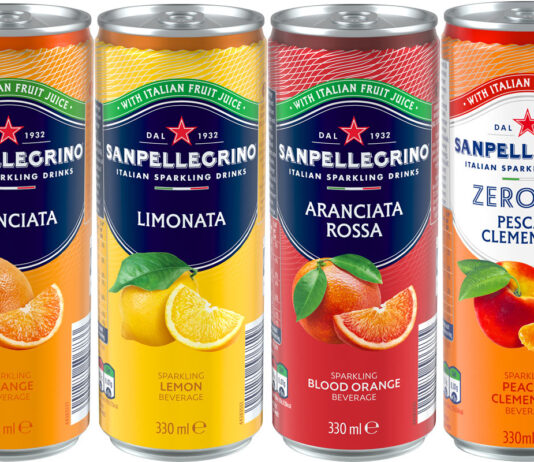 Sanpellegrino unveils a new look Pack shots of Sanpellegrino cans including Aranciata, Limonata, Aranciata Rossa and Sanpellegrino Zero Pesca & Clementina.