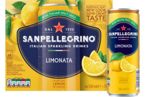 Pack shot of Sanpellegrino Limonata multipack with a single can of the drink to the right.