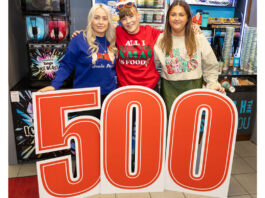 Spar Greenock is in the Christmas spirit Staff members from Ardgowan Hospice and Spar Greenock stand behind a large 500 sign in the Spar Greenock store.