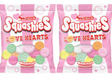 Pack shots of Swizzels Squashies Love Hearts.