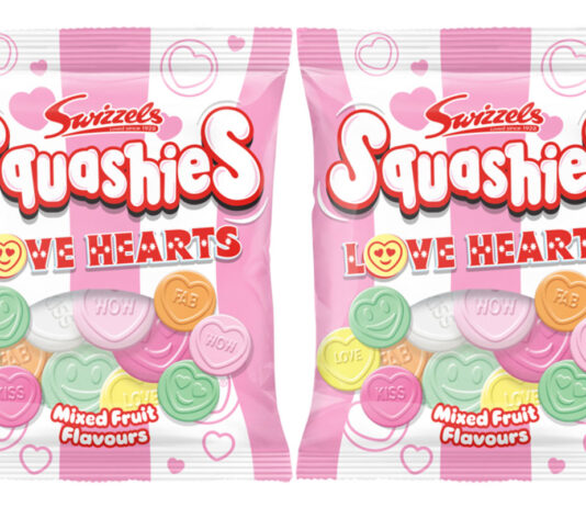 Swizzels has new Love to fight off January blues Pack shots of Swizzels Squashies Love Hearts.