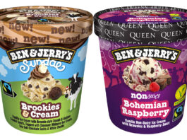 Ben & Jerry’s launches a Rhapsody of flavour options Pack shots of Ben & Jerry's Sundae Brookies & Cream and Ben & Jerry's Non-Dairy Bohemian Raspberry with branding from the band Queen on the lid.