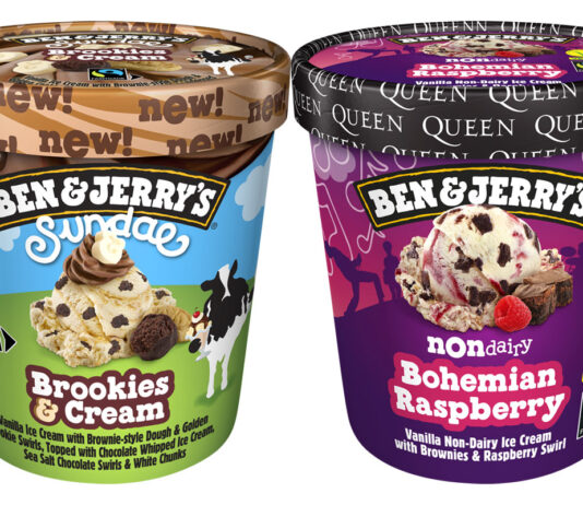 Ben & Jerry’s launches a Rhapsody of flavour options Pack shots of Ben & Jerry's Sundae Brookies & Cream and Ben & Jerry's Non-Dairy Bohemian Raspberry with branding from the band Queen on the lid.