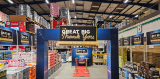 A display walkway marking Bestway's 50th anniversary stands in one of the wholesaler's depots marking exclusive promotions for the firm.