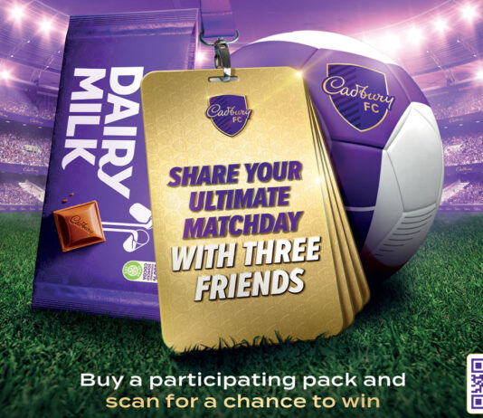 Cadbury FC returns with even more prizes for consumers Promotional image of Cadbury FC 2025 with a bar of Dairy Milk, a lanyard and a football on a pitch, the text on the lanyard reads 'Share Your Ultimate MatchDay With Three Friends'.