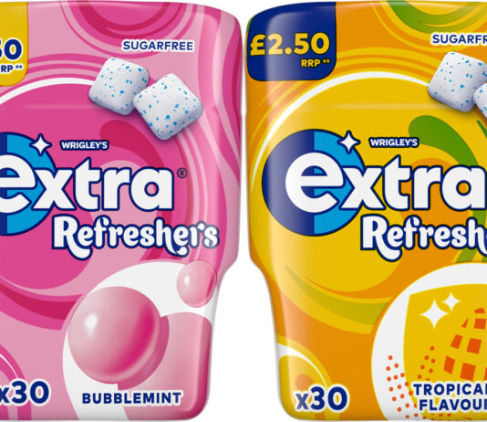 Extra Refreshers launches new PMP packs Pack shots of Extra Refreshers PMP packs with Bubblemint and Tropical Flavours.
