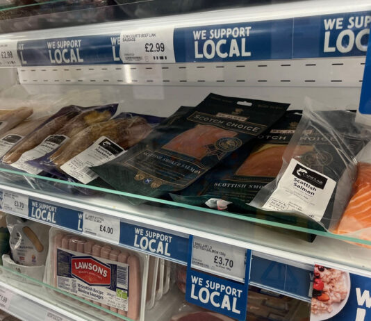 SGF underlines success for its Go Local Programme Image of a store's chiller shelf with different Scottish meats and fish products.